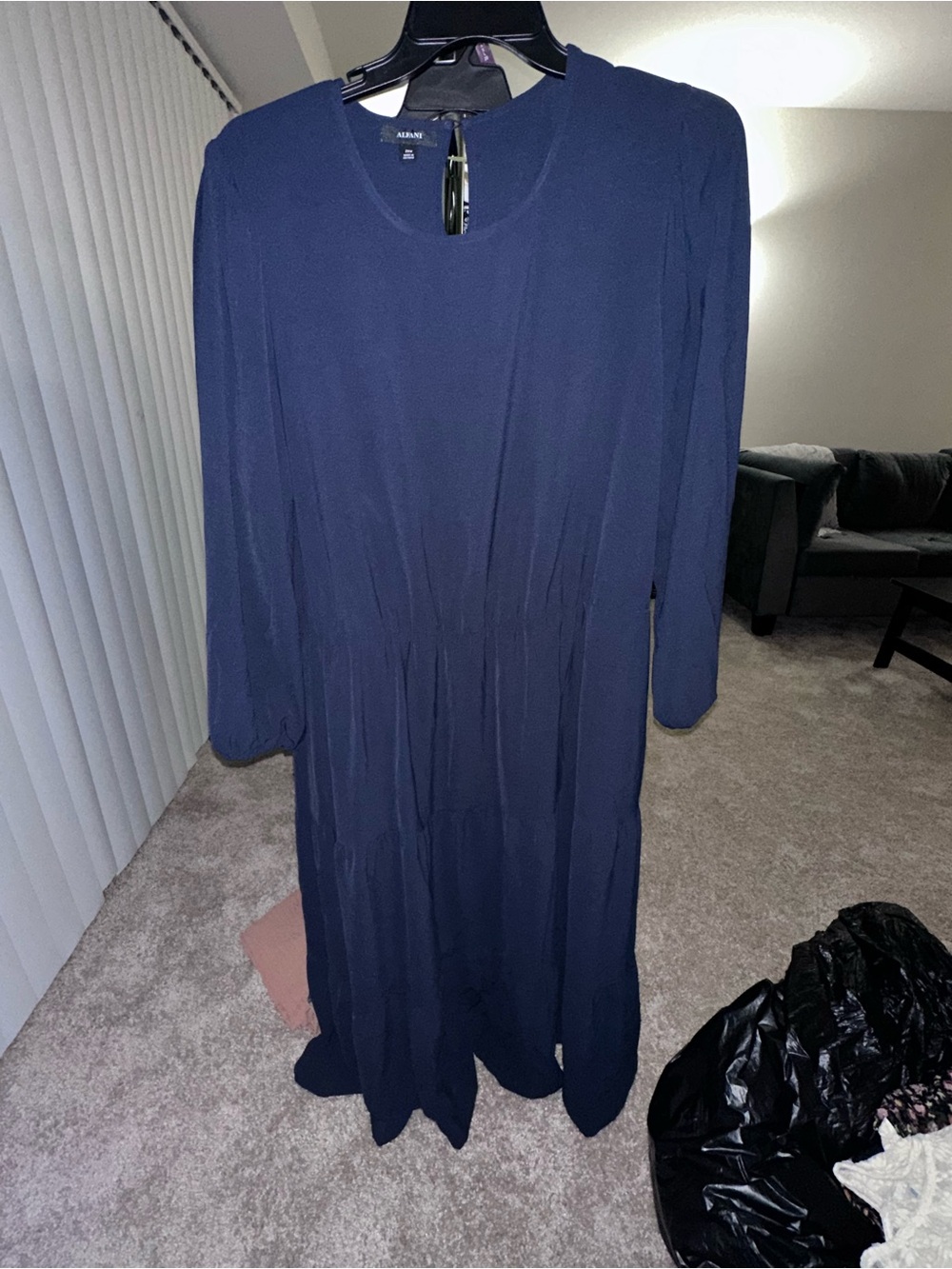 Slinky Long Sleeve Navy Maxi Dress
